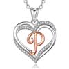 INFUSEU Collana Con Nome Personalizzabile, Lettera P Oro Rosa Cuore Ciondolo Gioielli Collane Cubic Zirconia CZ Alfabeto Lettera A-Z Regalo Donna 50 Anni