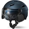 Odoland Casco da Sci Integrale con Visiera, Casco Sportivo per Uomo e Donne, Casco da Snowboard con Maschera UV 400 Proteczione e Antivento, Casco per Sport Invernali, Blu, S