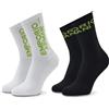 Emporio Armani Calze Calzini Socks Uomo 303122 2F328, Pacco da 2, Bi-Pack (Bianco/Nero, Logo Verde, 39-42)