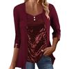 Fulidngzg Top Paillettes Donna Rossa Cerimonia Camicette Taglie Forti Invernali Curvy Maglia Manica Lunga Brillantini Camicia Elegante Cotone Blusa