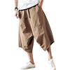Minetom Uomo Pantaloni di Lino Casual Capri Pantaloncini Bermuda 3/4 Cargo Shorts Vintage Oversize Baggy Coulisse Comodo Jogging Pants Cachi L