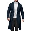 Adigau Cappotto lungo da uomo con colletto in piedi Colore solido Classico Slim Overcoat doppio petto Business Casual Morbido Trench Blu Navy L