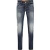 JACK & JONES Jeans Glenn Slim Fit, Vita Bassa e Patta con Bottoni, Lavaggio con Effetto scolorito sulle Gambe. Blu Blu Denim 34W / 32L