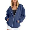 Generico Giacca Felpa Donna Con Zip Felpa Verde Militare Giacca autunnale da donna Felpa con tasca oversize Abbigliamento casual con coulisse Giacca da pista Felpa Donna Rosa Rossa Felpa (Navy, XXXXL)