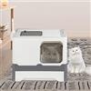 YUMZXIN Cassetta per lettiera pieghevole per gatti, con coperchio, vaschetta-cassetto estraibile, grande paletta, per gatti fino a 15 kg, da 45 x 35 x 38 cm, di colore grigio e bianco