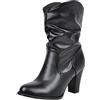 Jamron Donna Elegante Tacco a Blocco Senza Allacciatura Stivali al Polpaccio Increspati Lanuginoso Stivali Pendenti Nero SN02816 EU38