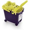 Mery - Cubo Strizzatore Automatico con Sistema a Molla, 4 Ruote Girevoli, e Canalizzazione per Lo Scolo, Adatto a Tutti i Mop, Viola e Giallo, 14 L