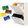 WELL HOME MOBILIARIO & DECORACIÓN Pattumiera e riciclaggio in metallo a 4 scomparti + 4 etichette magnetiche, 4 x 17 l (68 L) bianco opaco