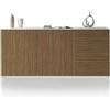 WHOUS Credenza e Buffet COSTE per Soggiorno con 2 Ante e 3 Cassetti, Madia in Stile Canneté per Salotto e Cucina in Legno, 180x43x86 cm, Bianco Opaco e Legno Chiaro
