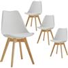 TTATC Set di 4 Sedie da Sala da Pranzo con Gambe in Legno Massello di Faggio, Sedie da Cucina dal Design retrò Sedie da Ufficio in Legno con Seduta Imbottita, Bianco