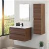 Inbagno Mobile bagno sospeso 80 cm noce canaletto con 2 cassetti soft-close, lavabo in ceramica e specchio reversibile 60x80 cm, KLEO