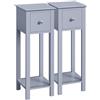 Generic Soberine Set 2 Comodini da Camera da Letto Comodino con Cassetto Piccolo Salvaspazio Comodino Stretto in Stile Shabby Chic Tavolino Lato Alto Bianco Portaoggetti Moderno 25 x 25 x 70 cm (Grigio)