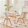BenyLed Tavolo da Pranzo Moderno; Tavolo da Cucina in Stile Nordico, Tavolo da Pranzo Rotondo Bianco con Gambe in Legno di Faggio (Il Desktop è Composto da due Parti), L80*L80*A75cm