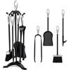 AMAGABELI GARDEN & HOME Amagabeli 5 pezzi 64 cm Set di attrezzi per camino Manici in argento Accessori per camini in ferro battuto nero Portalegna per interni Pozzi per il fuoco Pinze Pala Pennello Poker