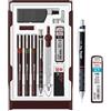 rotring Rohrer & Roehr Isograph Tecnica S0699420 | 3 Fineliner (0,10mm, 0,30mm, 0,50mm), portamine (0,5mm), bussola e accessori, 10 pezzi con astuccio | Matita 0,7mm e ricariche