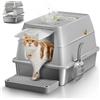Eosarcu Lettiera Gatto Chiusa, Lettiera Acciaio Inox, 60 x 40 x 39 CM, Grande XL XXL Toilette per Gatti con Pala, Cassette Ogieniche per Gatti - Grigio