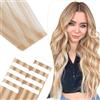 Elailite Extension Biadesivo Capelli Veri Adesive Human Hair Cuciti 10 Ciocche Tape Extensions Biadesive 20g 25cm #27/613 Biondo Scuro/Biondo Chiaro