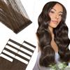 Elailite Extension Biadesivo Capelli Veri Adesive Human Hair Cuciti 10 Ciocche Tape Extensions Biadesive 20g 30cm #2 Marrone Scuro