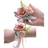 Rikyo Set di 2 Corpetti da Polso con Fiore all'Occhiello da 7,6 cm, Accessori in Seta per Abiti da Ballo e Nozze (Oro Rosa)