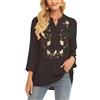 drakloak Donne Camicetta Estiva Boho Ricamo Messicano Tops Camicia a Maniche Corte Boho Tunica Folklore Hippie Camicette(325 Nero M)