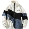 MissFox Giacca patchwork da uomo Teddy Fleece - Colletto alto invernale con chiusura lampo, calda felpa Sherpa - Capispalla moda per l'inverno, bianco, L