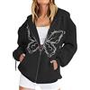 Generico Pail Invernale Donna Pile Invernale Donna Giacca Maglione con Cappuccio con Cerniera Base Allentata con Stampa Farfalla Donna Felpa Imbottita Donna Zip Felpa Donna Zip Cotone (Black, XL)