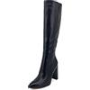 QUEEN HELENA Stivali Alti con Tacco Largo Medio Zip Laterale a Punta Chiusa Casual Eleganti Donna K2031 (Nero, 37)