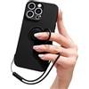 Pepmune Cover con Cordino per iPhone 16 Pro Custodia con 360° Regolabile Anello Supporto Ultra Sottile Antiurto Silicone Liquido Protettiva Cover con Laccio per iPhone 16 Pro Nero
