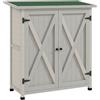 Outsunny Armadietto da Esterno in Legno di Abete, Casetta Porta Attrezzi da Giardino a 2 Ripiani con Tetto Impermeabile, 110x55x117 cm, Grigio Chiaro