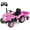 RELAX4LIFE Trattore Elettrico per Bambini, Auto Giocattolo Elettrica da 12V con Rimorchio Staccabile, Telecomando, Luci, Clacson, Ruote Durevoli e Sospensioni a Molla (ROSA)