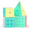 ROXENDA Speed Cube Set 2X2 3X3 4X4 Piramide Magic Cube - Puzzle Cubo di Velocità per Bambini, Giochi IQ, Giocattoli Educativi [4 Confezione] (Macaronesone)