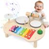 Apritsce Tamburo Bambino, Batteria Giocattolo per Bambini, Legno Strumenti Musicali Bambini, Giocattolo Di Musica Xilofono, Montessori Musicale Regali per Ragazzi E Ragazze 1-3 Anni
