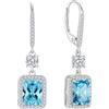 FJ Orecchini Pendenti Taglio Principessa Argento 925 Orecchini Acquamarina Pietre Portafortuna Marzo Gioielli Regalo per Donna