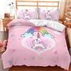 AOXHFNV Copripiumino rosa con unicorno, bellissimo arcobaleno bianco nuvola unicorno, per bambini, 135 x 200 cm, motivo unicorno, biancheria da letto con 2 federe (135 x 200 cm, rosa 2)