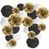 Jonami Pompom Oro Nero Bianco Pom Pom Decorativi, Pompon Carta Velina. Ghirlande per Compleanno, Decorazioni Capodanno -24 Pz-
