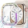 Neitra per impermeabile Apple Watch Cover 6/5/4/SE 2023 44mm, a protezione completa Hard PC glitter iWatch Custodia Diamante quadrato a doppia fila con case paracolpi in vetro temperato incorporata