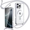 Oelrstfe Cover Magnetica con Cordino per iPhone 16 Pro Max, Argento | Trasparente Custodia con Magnetico Sottile con Laccio Collana Tracolla Regolabile Antiurto Case con Collana