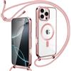 Oelrstfe Cover Magnetica con Cordino per iPhone 16 Pro Max, Rose Gold | Trasparente Custodia con Magnetico Sottile con Laccio Collana Tracolla Regolabile Antiurto Case con Collana