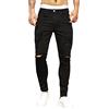 Generic Mens Skinny Fit Strappato Nero Denim Pantaloni Uomo Casual Sport Classico di Alta Elasticizzazione Foro stretto Piccolo Gamba Jeans Taglia 13, Nero , S