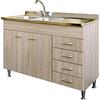 Yellowshop | Mobile sottolavello cm 120 con cassettiera completo di lavello inox serie Basic colore Olmo (Versione Dx)