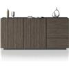 WHOUS Credenza e Buffet COSTE per Soggiorno con 2 Ante e 3 Cassetti, Madia in Stile Canneté per Salotto e Cucina in Legno, 180x43x86 cm, Antracite Opaco e Legno Scuro