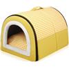 Danchen Cuccia per cani, 2 in 1, a igloo di grandi dimensioni, con cuscino calmante rimovibile, impermeabile, antiscivolo, pieghevole, anti-ansia, morbida e calda, per cani, cuccioli, gatti, conigli