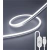 ShineBurky Striscia LED Neon 2 Metri Bianco Freddo, 3000K 5V Striscia LED Alimentazione USB, Striscia Led esterno con IP67 Impermeabile e Dimmer per Cucina, Armadio, Specchio, Decorazione domestica