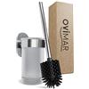Ovimar Scopino WC | Argento | Supporto Da Parete Senza Forature | Spazzola Per WC In Silicone Con Funzione Di Ventilazione | Da Incollare | In Acciaio Inox