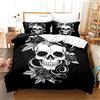 CIUNVXD Set di biancheria da letto per adulti Rose Skull, Teschio di fuoco, Teschi, Copripiumino Teschio bianco nero con 2 federe 50x75cm(B, 200 x 200 cm)