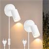 BOYIR Applique da Parete Interno, Attacco GU10, 2 Pcs Lampada da Parete Orientabili Bianco, Faretto da Parete in Alluminio Regolabile, Applique da Parete con Spina Interruttore, Cavo da 1,3 metri