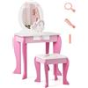 COSTWAY Set Toeletta per Ragazza, Toeletta Trucco per Bambini con Sgabello, Specchio Staccabile e Cassetto, Postazione Trucco in Legno per Cameretta 49.5 x 35.5 x 89cm (Rosa)