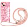 Coalbooliy Custodia con Cordino per iPhone 14 6,1, Aesthetic Modello di Leopardato Disegni Rosa Silicone Cover con Collana Antiurto Elettrolitico Protezione Fotocamera Case Cellulare, 08