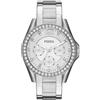 Fossil Orologio Riley da donna, movimento cronografo al quarzo con cinturino in acciaio inossidabile o in pelle, 38 mm, Tono argento e glitter