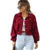 Rfmfkkg Donne Tinta unita Risvolto Giacche Manica Lanterna Crop Bomber Outwear Cappotto di Velluto Vintage, Borgogna, L